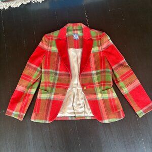 Vilagallo Wool Plaid Blazer Women’s Size 42 (US 8/10) – Red Velvet Collar